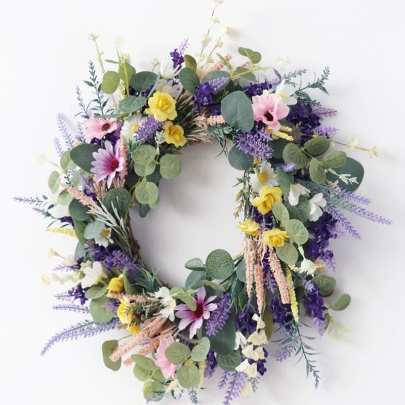 Artificial Flower Wreath Spring Festival Wreath Artificial Flower Wreath for Front Door Hallway Garden Farmhouses