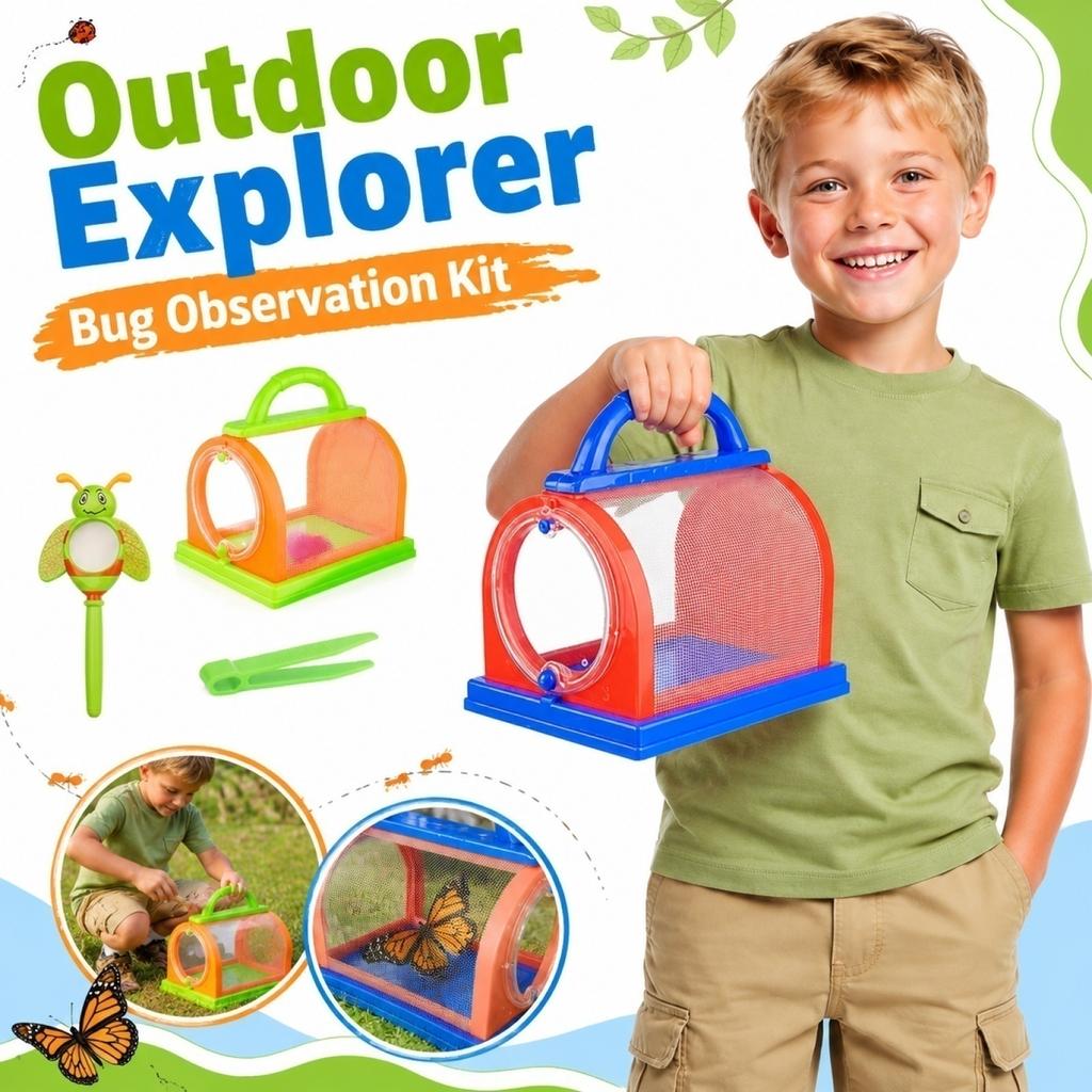 Set Gabbia per Osservazione Insetti Esplorazione all'Aperto con Manico Recinzione Portatile in Rete e Attrezzi per la Cattura di Insetti Kit Educativo per Bambini e Principianti