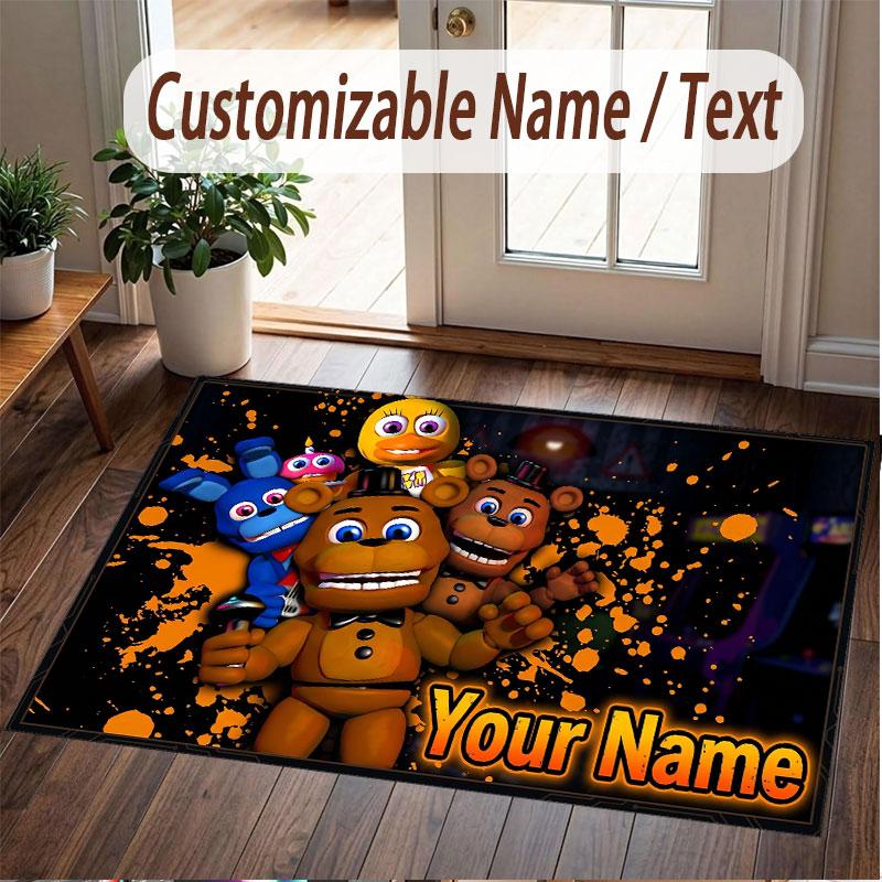 Custom Name Text Crystal Velvet Rug,Five Nights at Freddy’s Soft Plush Decorative Non Slip Floor Carpet