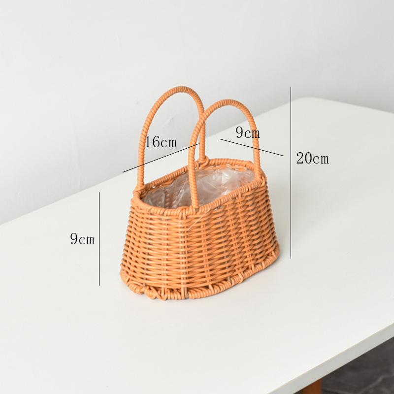 

Processing custom imitation rattan woven flower basket, hand-woven waterproof gift basket with flowers, hand-woven hand-held gift basket Two-hand oval bag