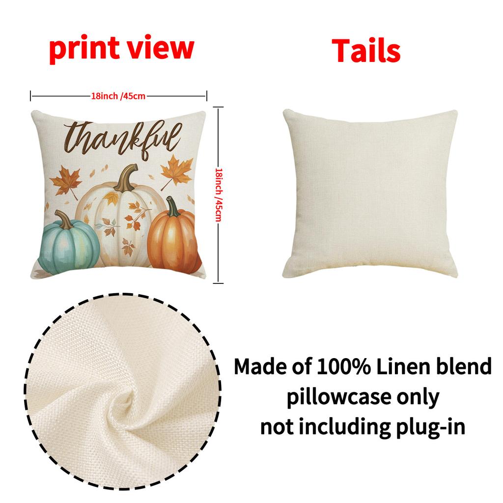 Thanksgiving Pillow Covers,Pumpkin & Autumn Leaf Design, Soft Flannel Sofa Cushion Covers for Home Decor,45x45cm, No Pillow Insert