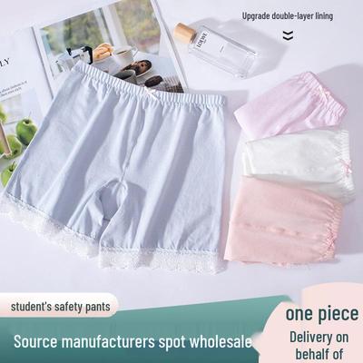 Girls' Summer Breathable Cotton Modal Leggings with Lace Trim