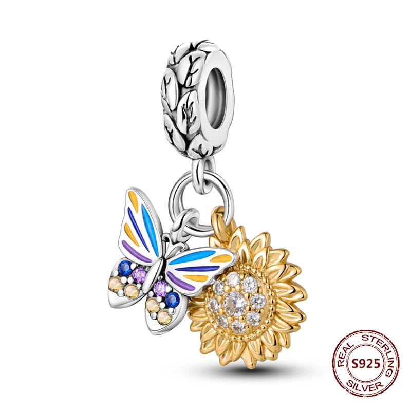 Butterfly Charm copper Authentic Pink Blue Zircon Fly Butterflies Safety Chain Clip Charm Bead Charms Compatible With Bracelets Do It Yourself Jewelle