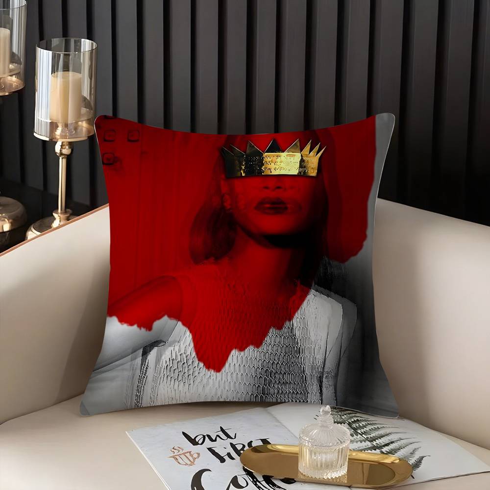 Popular Singer R_Rihannas Pillow Case Home Dorm Chair Back Short Plush Double-Sided Printing Office Nap Time Cushion Cover