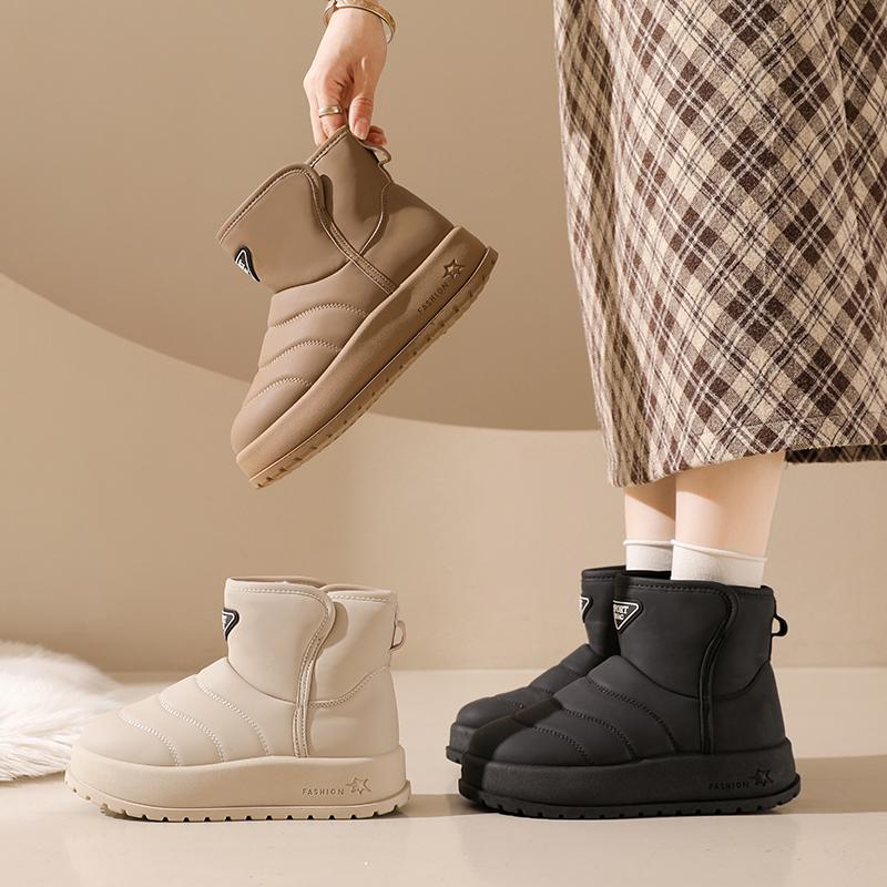 TUINANLE Winter Thick Plush Warm Snow Boots Women Slip On Flat Heels Cotton Shoes Woman Non Slip Ankle Boots Female Black