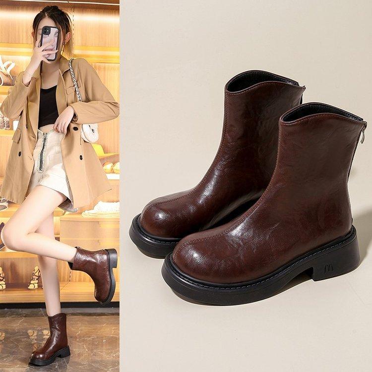 Fashion Ankle Mid Heels Chelsea Boots Winter New Fashion Platform Women Zipper Shoes Goth Casual Motorcycle Boots Women Thick Shoes