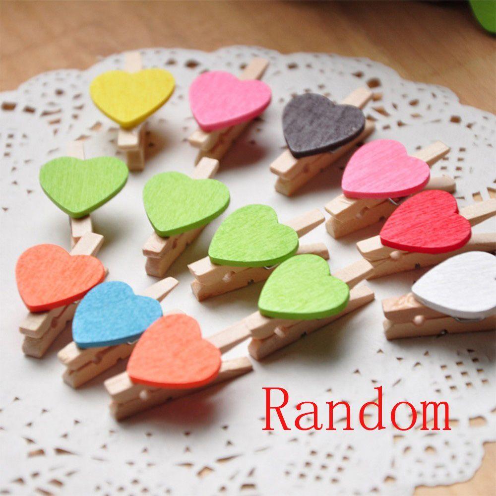 Shabby Kids Holders Wedding Mini Supply Heart Shaped Favor 10Pcs Craft Pegs Photo Clips Wooden