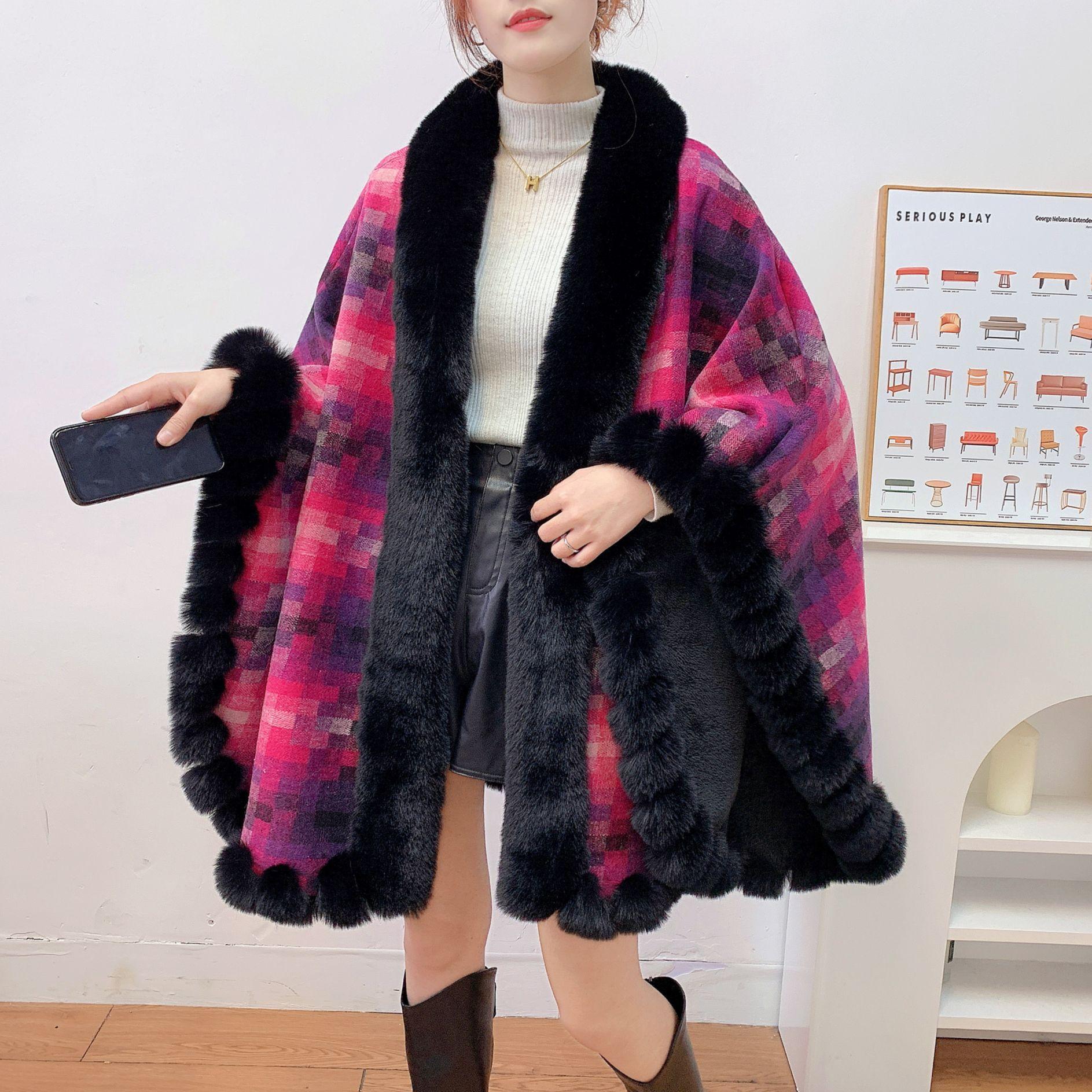 

2023 утолщенный бархатный теплый кардиган, свободное пончо, женский плащ большого размера с принтом, длинный плащ из искусственного кроличьего меха, уличная одежда, пальто с шалью One Size