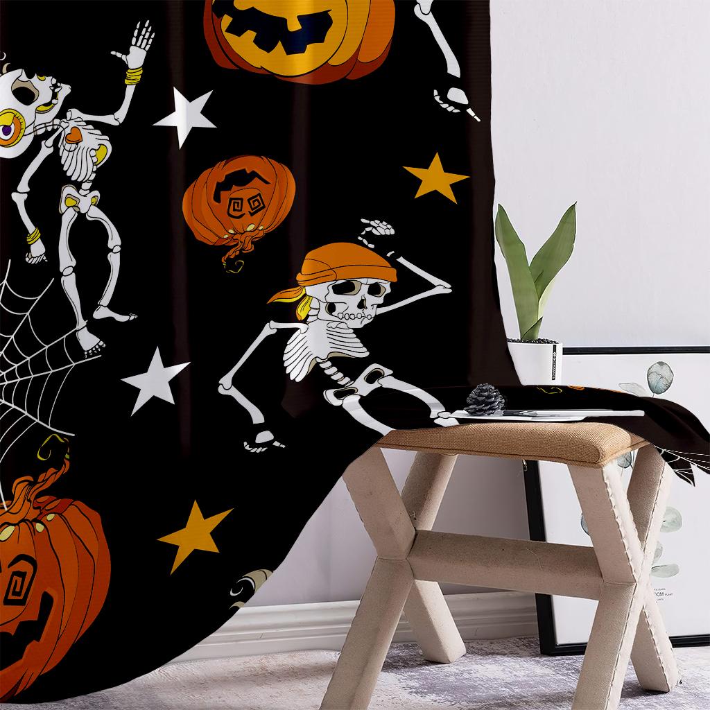 Halloween Decorative Curtains for Children's Room, Horror Cartoon Skull Print, Restaurant, Holiday Party
