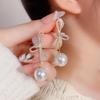 Fashionable Bows Drop Earrings Sweet Pearl Earrings Crystal Bowknot Ear Pendant