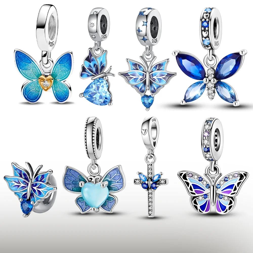 Genuine Copper Charm Gradient Ice Blue Butterfly Shape Charm For Original Fashion Bracelet Charm Women'S Beaded Piece Jewelry