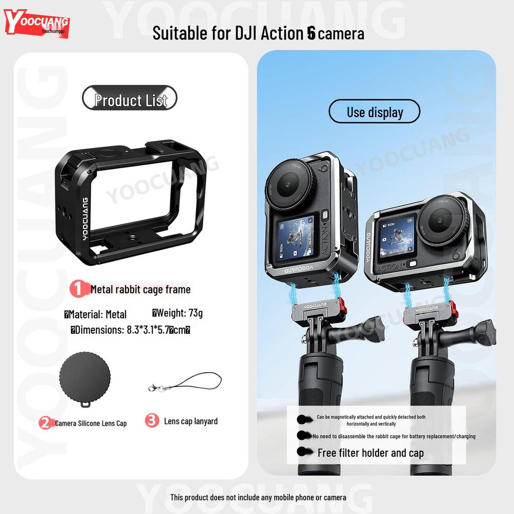 DJI Action 6 Metal Cage for OSMO ACTION 6 Camera - Magnetic, Anti-drop, Vertical & Horizontal Shooting Mount