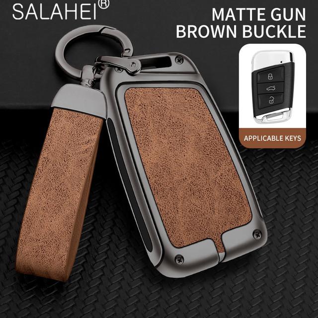 Zinc Alloy Leather Car Key Case Cover For Volkswagen VW Tiguan MK2 Magotan Passat B8 CC For Skoda Superb A7 Keychain Accessories