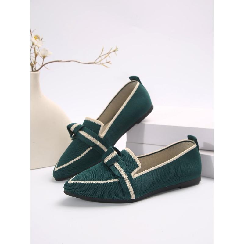 Women's Pointed Toe Flying Woven Loafers, Bow Decor Slim Fit Flat Shoes, Casual Slip On Daily Ladies Single Shoes
