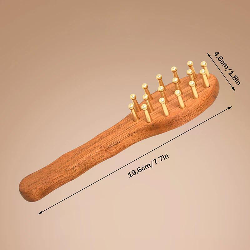 Head Massage And Gua Sha Tool Brass Long Handled Massage Comb Scalp Head Meridian Comb Thickened Wide Gold Wire Sandalwood Comb
