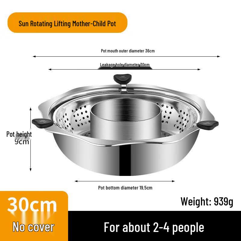 Shield Point Rotary Lifting Stainless Steel Hot Pot 30cm Dual Flavor