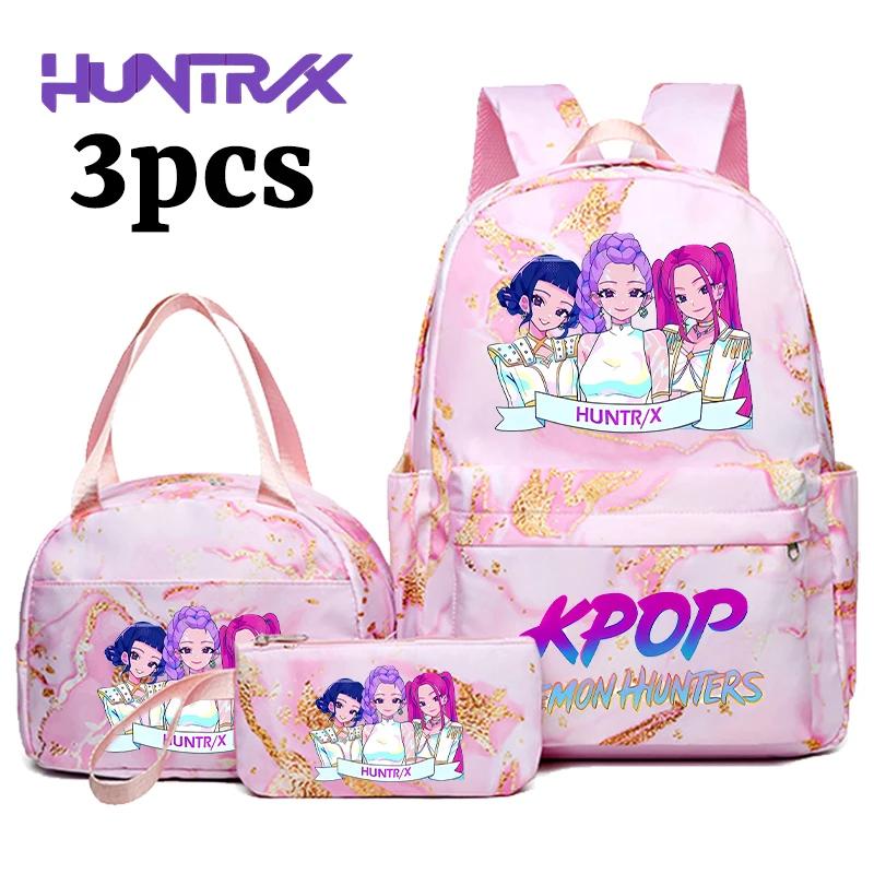 3-piece Korean Wave Devil Hunter Student Anime Fashion Backpack Pencil Case Set Gift