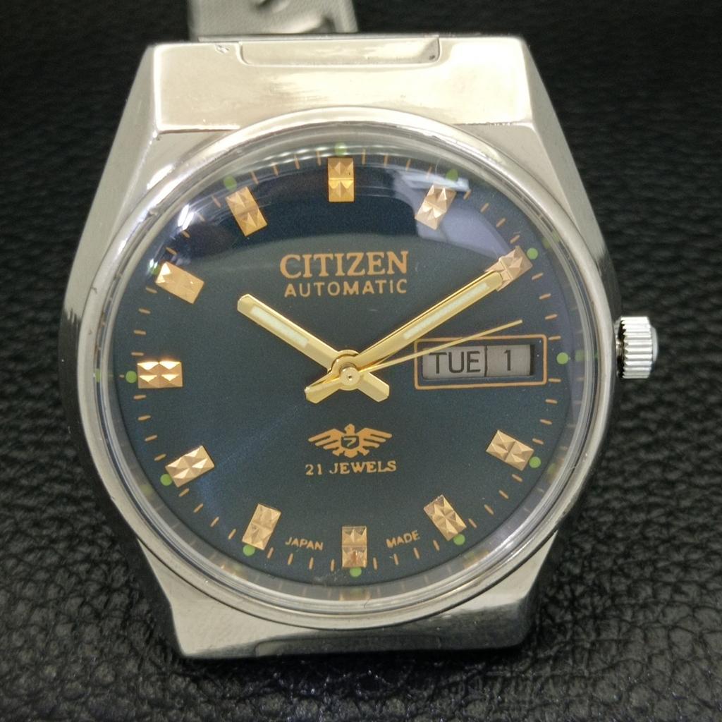 BRUKT VINTAGE CITIZEN AUTOMATISK 8200 JAPAN HERRE BLÅ FARGE SKIVE KLOKKE a434853-2 R123-a434853