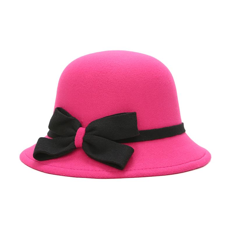 Korean Elegance: Women's Autumn/Winter Warm Felt Fedora with Striped Bow