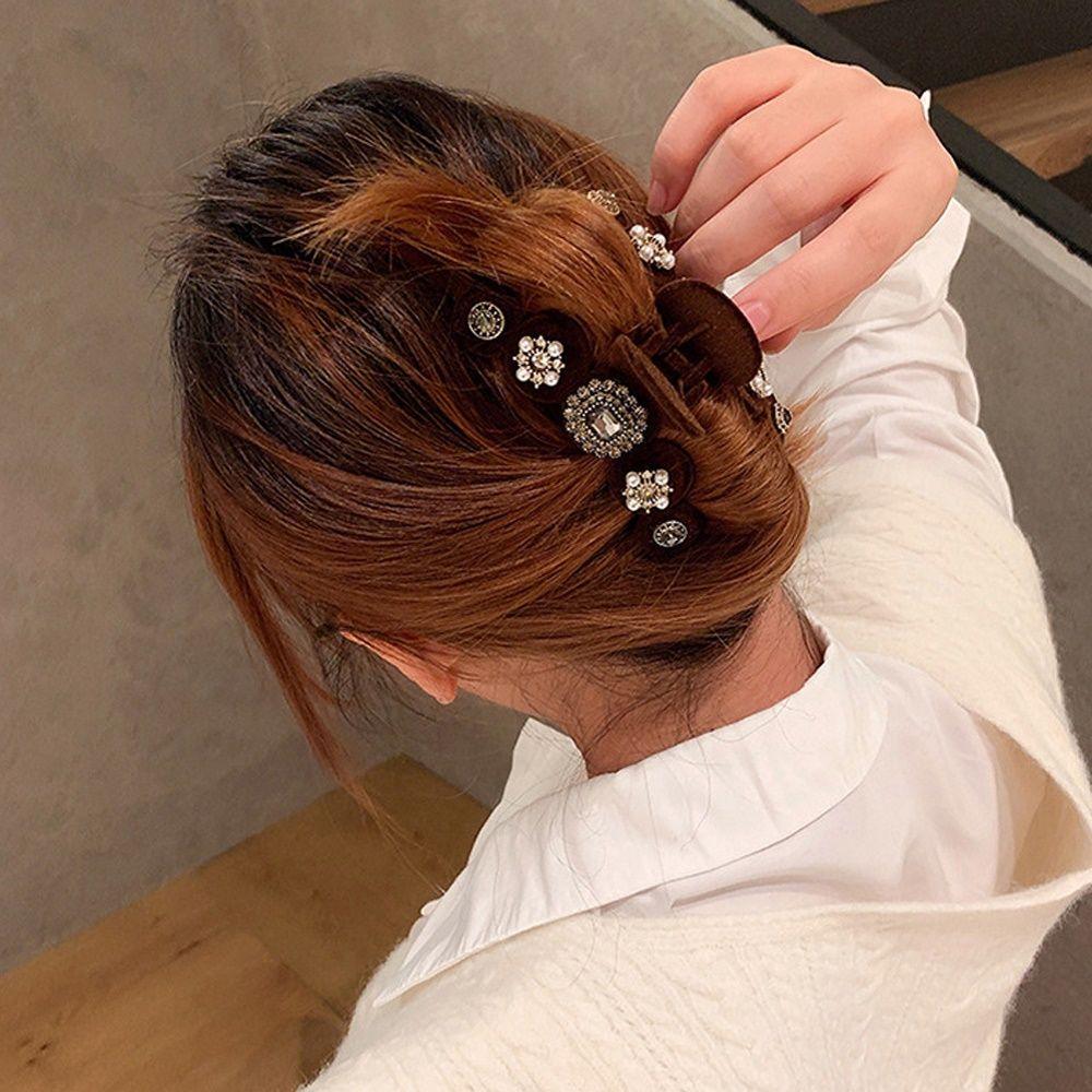 Velvet Pearl Hair Clip Korean Ponytail Holder Women Hair Claws Hairgrip Crystal Shark Clip