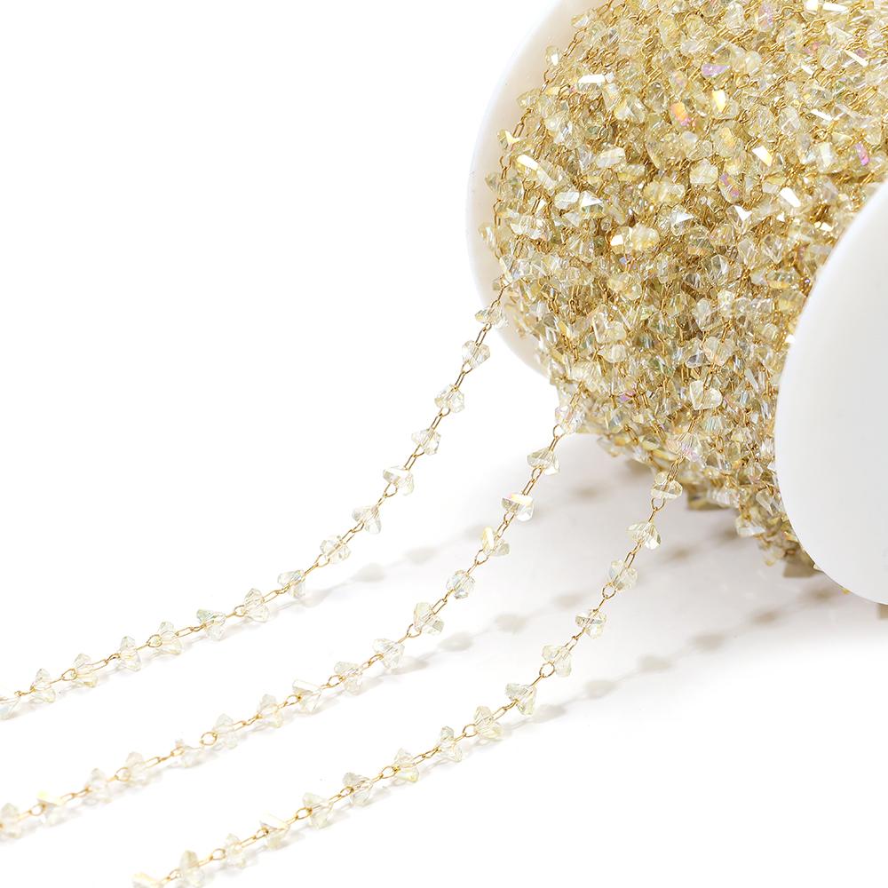 1 Meter Stainless Steel Beaded Triangle Glass Crystal Chains for DIY Jewelry Findings Necklace Bracelet Supplies Earrings Making