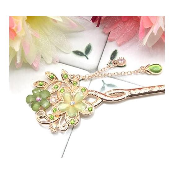 Miaomyao Hair Stick Kanzashi - Antique Metal Hairpin with Pink Gold Cherry Blossom Design, Perfect for Kimono, Yukata, and Formal Occasions