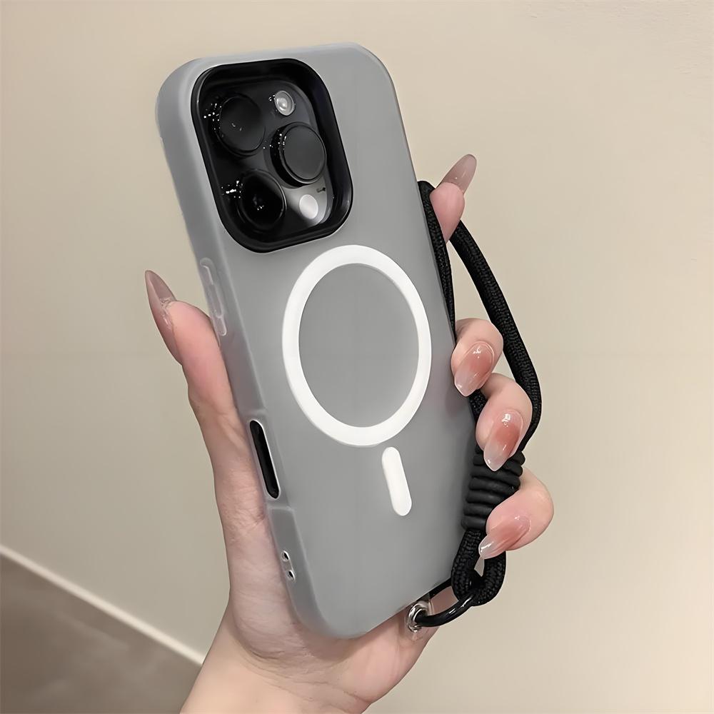 Couleur bonbon 2 en 1 Dragonne pour poignet et main Étui magnétique pour iPhone 17 16 15 14 Plus 13 12 Pro Max 11 pour Coque Magsafe Avec dragonne