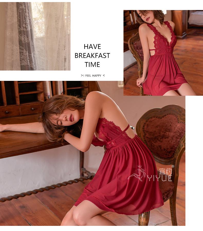 Yi Yue Dámská sexy krajková noční košilka plus size s rozparkem vzadu - Průhledný evropský a americký styl, 8100