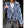 Wiosna Jesień Kobiety Casual Denim Kurtka Damska Moto Biker Płaszcz Vintage Lapel Kurtka Z Zamkiem Błyskawicznym