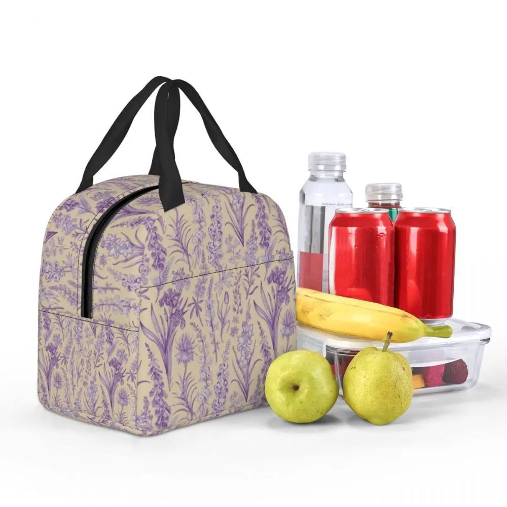 Custom Purple Flower Toile De Jouy Inspired Pattern Insulated Lunch Tote Bag for Women Portable Cooler Thermal Food Lunch Box