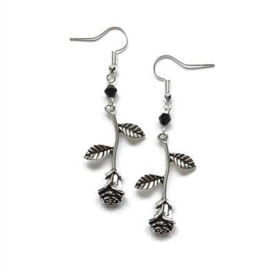 1 Pair Gothic Rose Earrings Round Bead Black Gem Pendant Rose Earrings Punk Jewelry for Women Girls Ladies Accessories