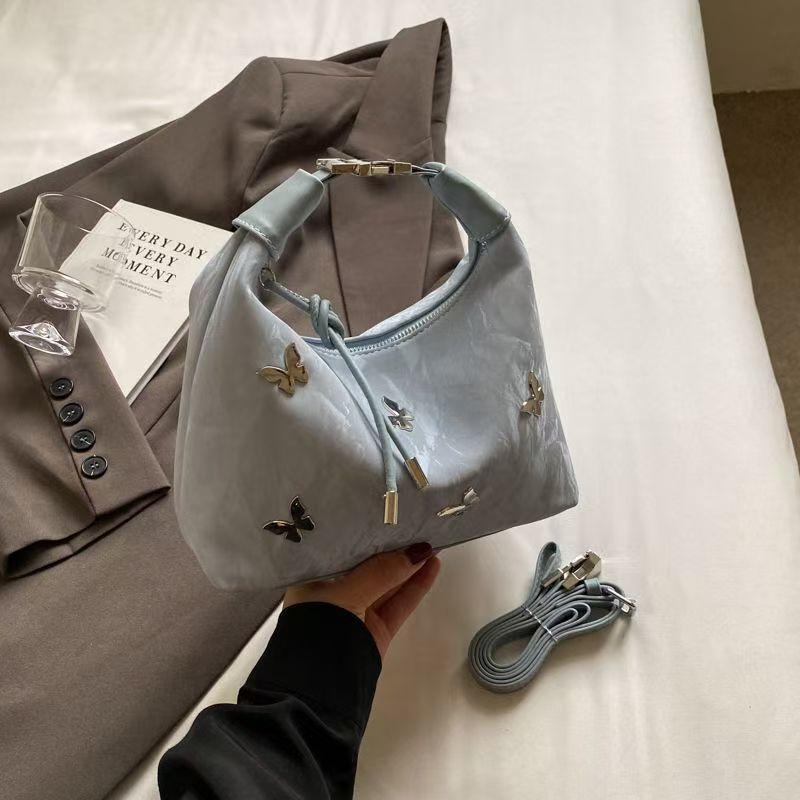

Harajuku Style Sweet Cute Handbag Women Butterfly Applique Large Capacity Shoulder Bag Ladies Retro Elegant Gentle Crossbody Bag 23x13x10cm синий