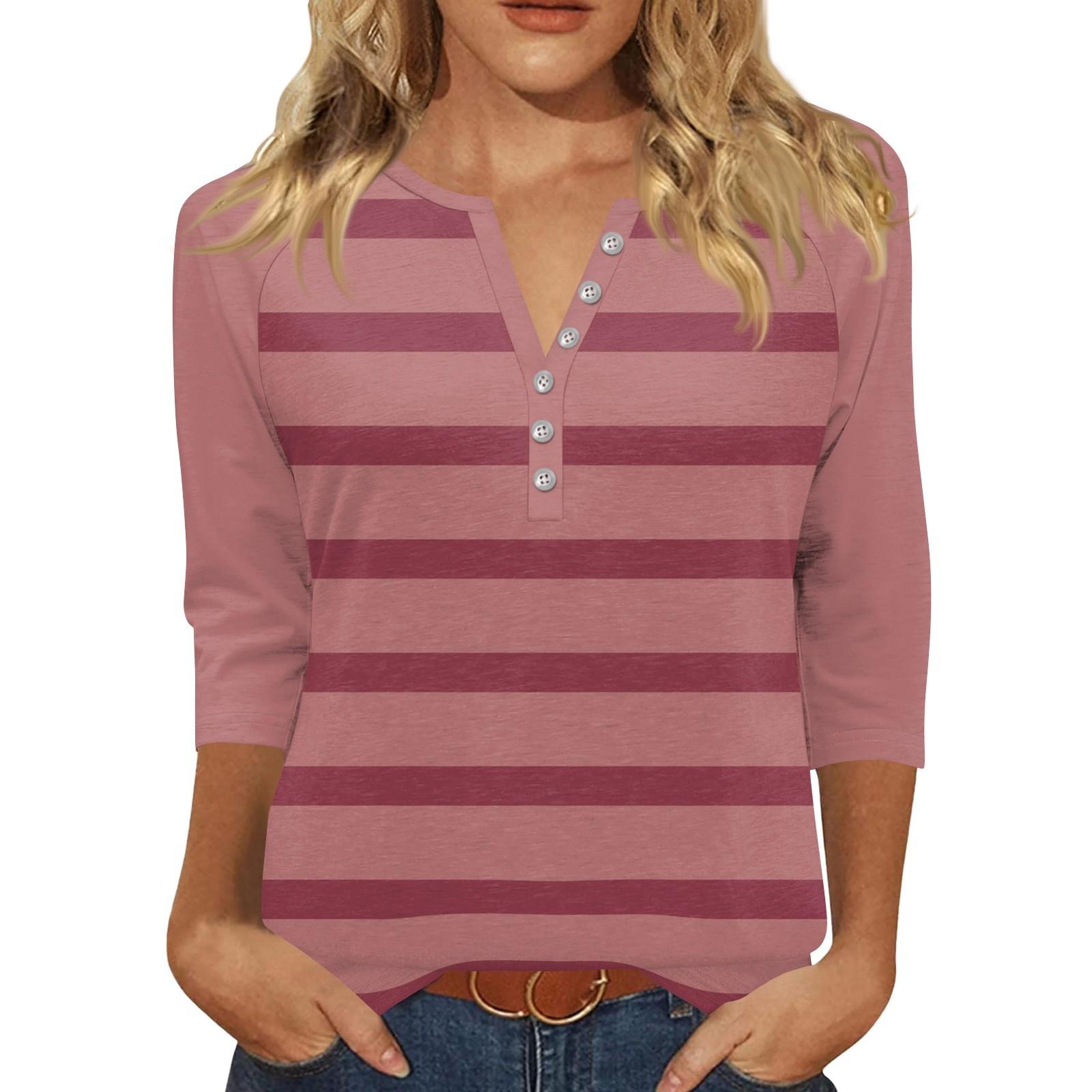 

Жіноча футболка з принтом на ґудзиках з рукавами 3/4, щоденна мода на вихідні, звичайний топ із V-подібним вирізом XL