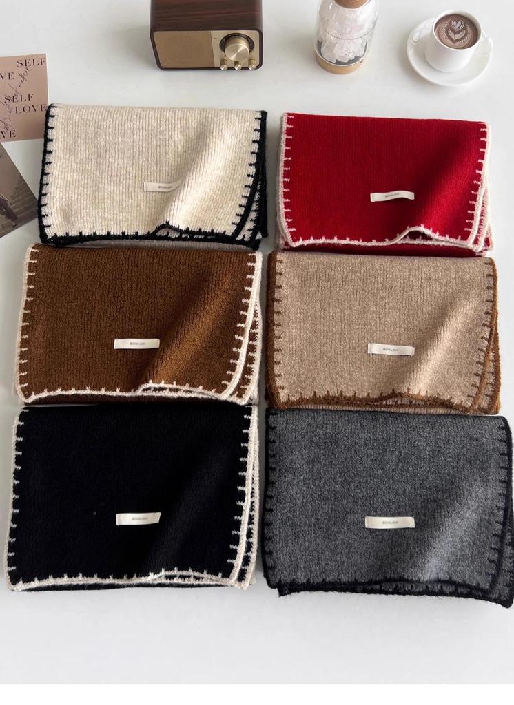 Atmosphere Lace Red Wool Knit Scarf - Women's Korean-Style Versatile Winter Warm Cashmere Trendy Neck Warmer