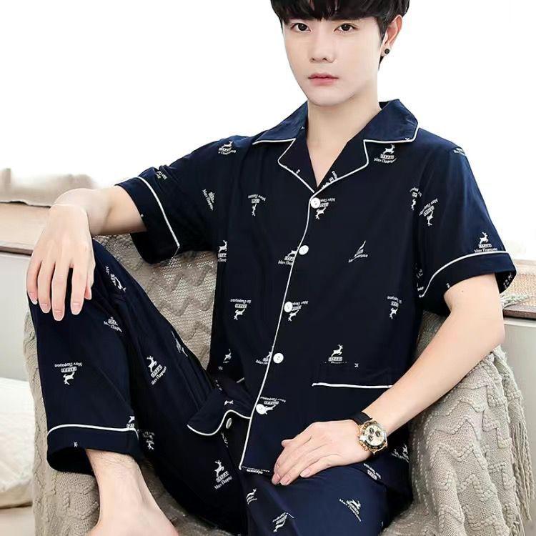 Pánská pyžama, Domácí oblečení, Obleky, Bavlněné pánské jarní a podzimní oblečení, Letní oblečení, Pyžama s krátkým rukávem, Domácí oblečení