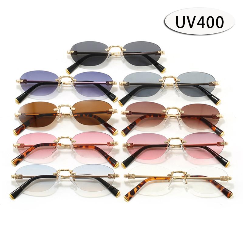 Latest Oval Rimless Sun Glasses Glasses Men and Ladies Vintage Sunshade UV Eyeglasses Luxury Outdoor Sports Popular Sunglasses