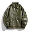 New PU leather men's lapel collar American leather jacket trendy men's casual jacket trendy Hong Kong style coat wide