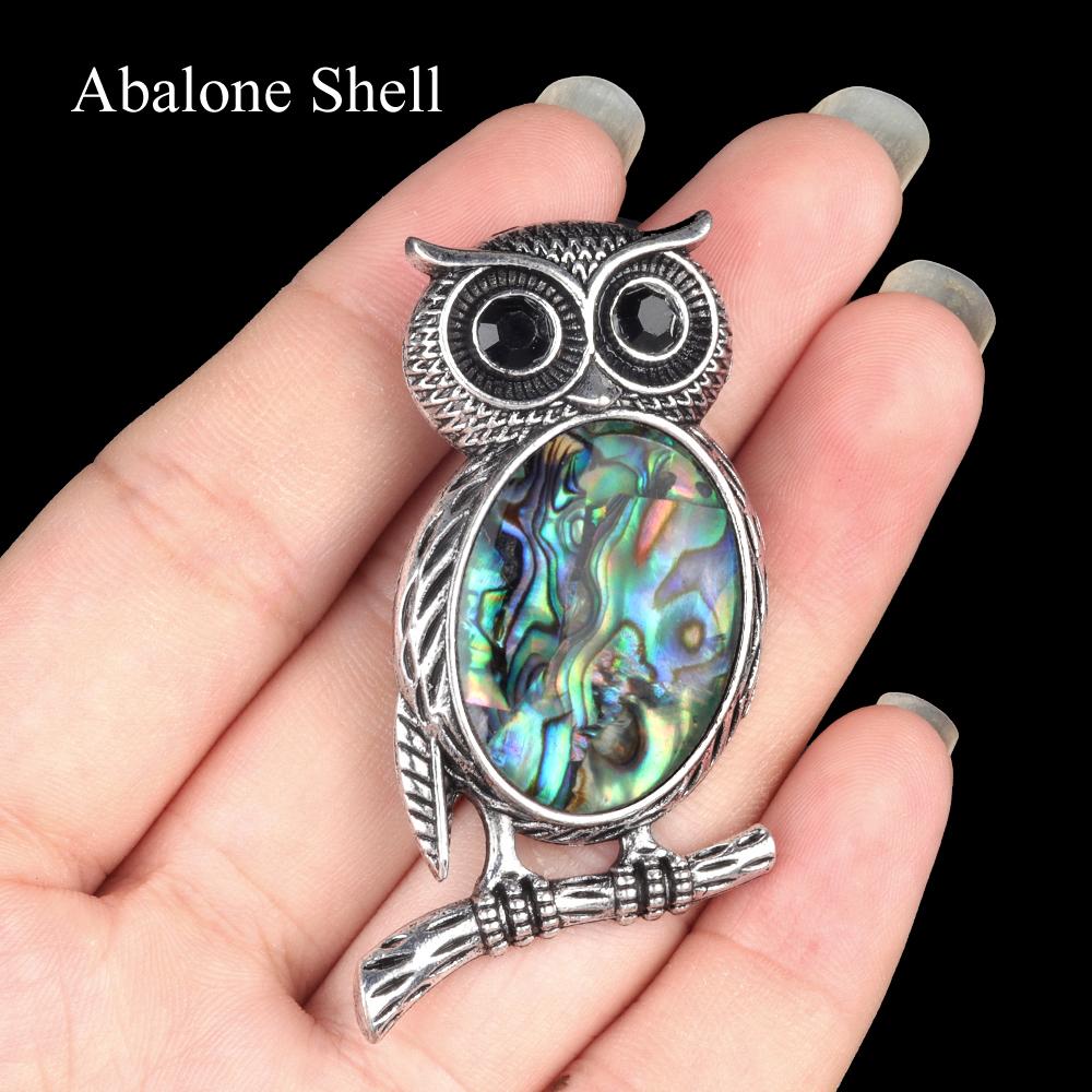 1Pc, Halloween Owl Shape Reiki Healing Crystal Pendant Brooch Pin, Unique Dual Purpose Design, for DIY Unisex Necklace Accessories or Hanging Clothes