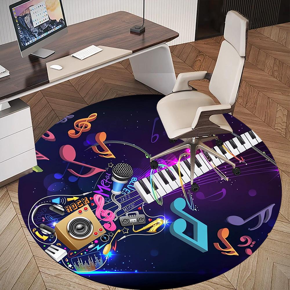 1 Stück Musiknoten Gitarrenschlüssel Runde Stuhlmatte Teppich - Rutschfest, Fußmatte für Büro, Schlafzimmer, Heimdeko Weihnachtsgeschenk p0811129