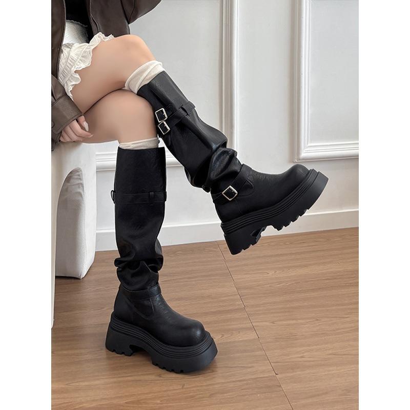 Thick-soled Heightening Maillard Boots Women's Vintage Tall Knight Boots Pile Boots Western Boots