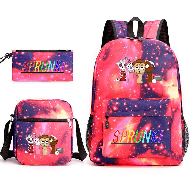 New rhythm box Sprunki music game schoolbag backpack pencil bag three-piece set student heat transfer backpack
