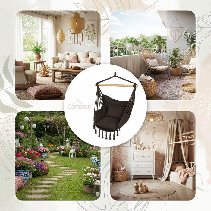 Fauteuil hamac brésilien suspendu pour salon et jardin, gris - Campela (CA1600GRY)