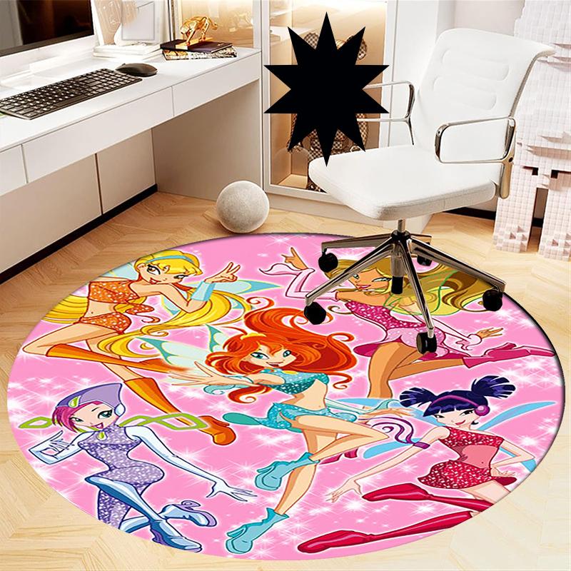Winx Club Printed Round Rug Carpet Chair Rug Area Rug Entryway Doormats,for Office Chair Living Room Bedroom Kitchen Room.