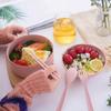 5pcs Wheat Straw Lamian Noodles Bowl and Lunch Box with Lid Spoon, Fork and Chopsticks Especially Suitable for Kitchen Tableware