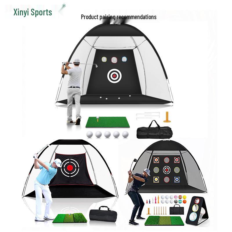 Portable Golf Practice Set: Indoor/Outdoor Swing Trainer & Chipping Net with Three Grass Hitting Mat