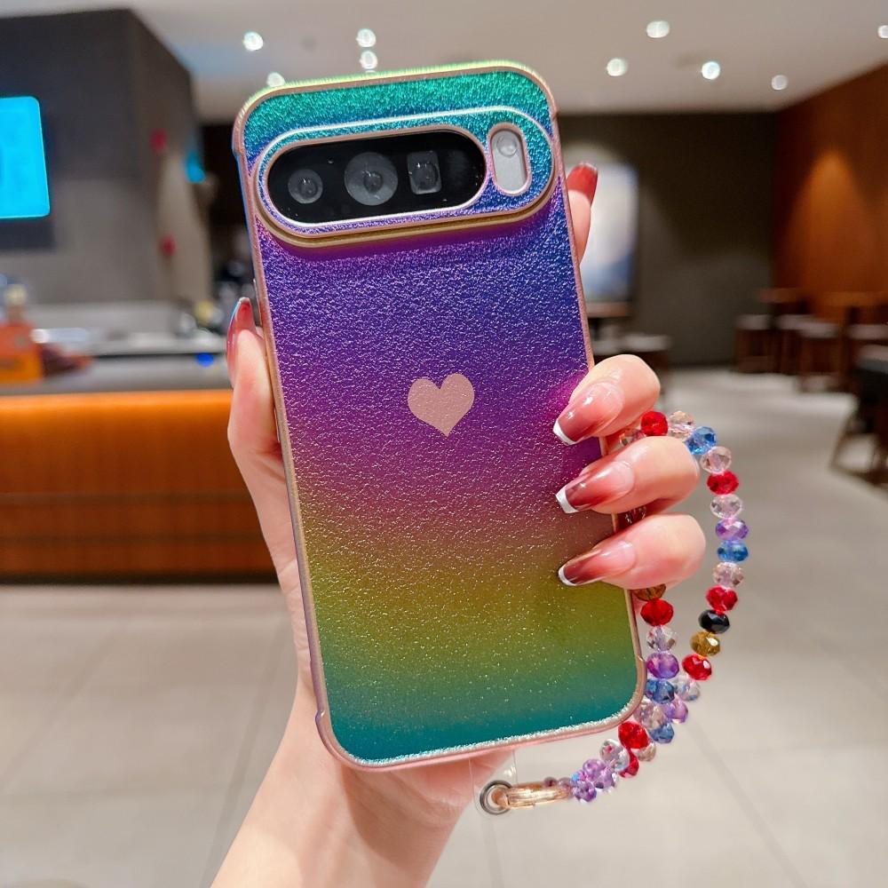 

Electroplating Side Love Heart Phone Case For Google Pixel 9 Pro XL 9Pro 9ProXL 8 Pro 8A 7A 9A Silicone Cover With Crystal Chain For Pixel 9Pro XL
