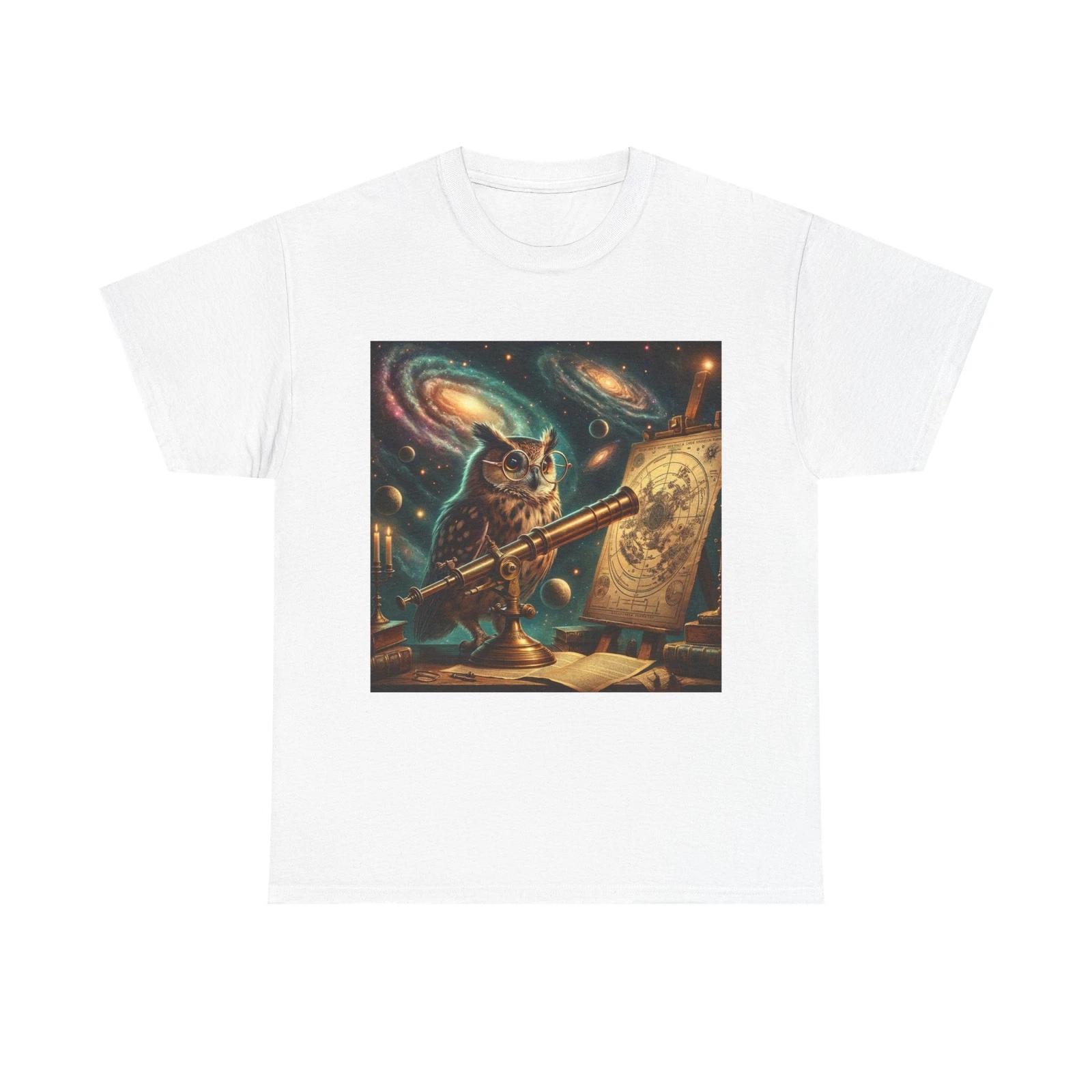 Unisex Adult T Shirt Retro Owl Astronomer with Star Chart 2XL