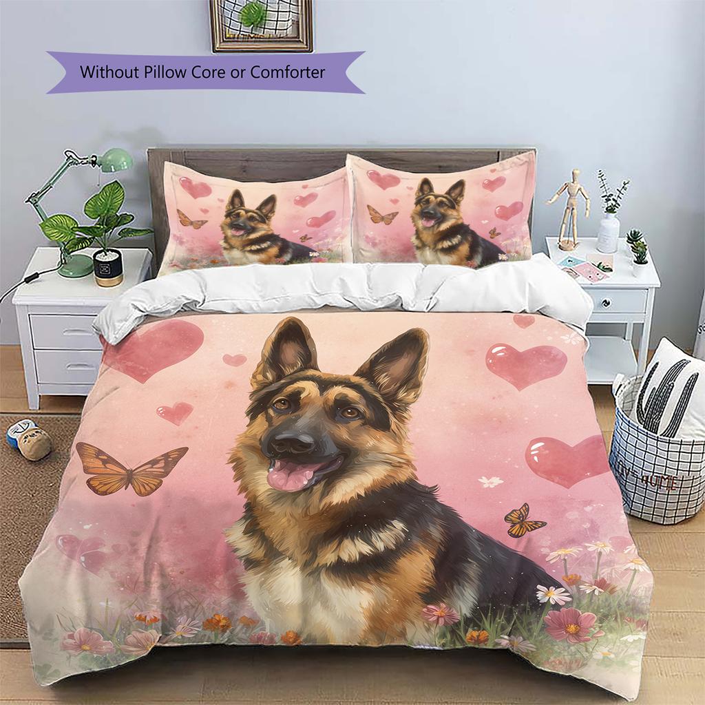 Pink German Shepherd Pattern Bedding Home Decoration Birthday Gift (1 * duvet cover + 2 * pillowcase, without core)