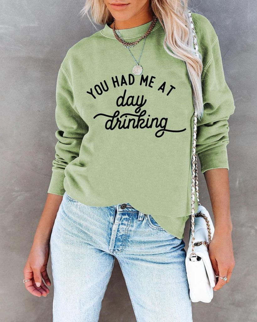 European & American Style Loose Fit Long Sleeve Printed Round Neck Hoodie