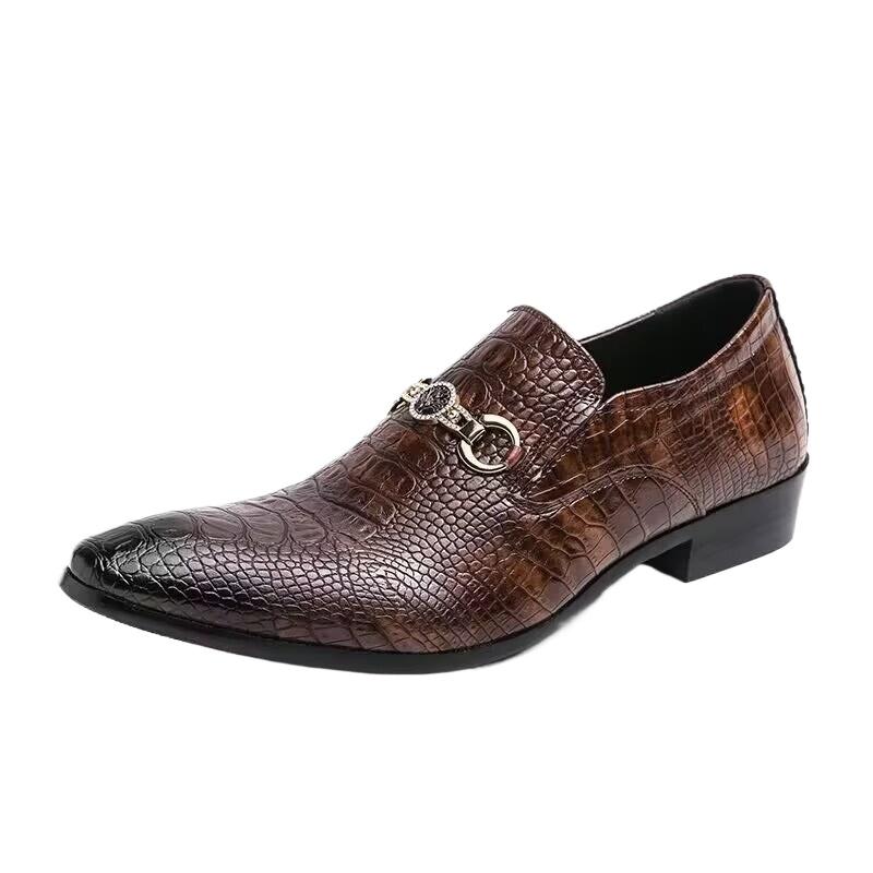 Chelsea Snake Patterned Pointed Leather Shoes with Metal Buttons Men's Oxford Formal Shoes Fashionable Low Cut New Men's Shoes